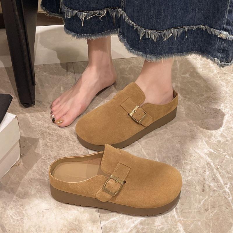 Retro thick-soled versatile bag head half slippers women's spring new fashionable soft-soled comfortable non-slip slippers