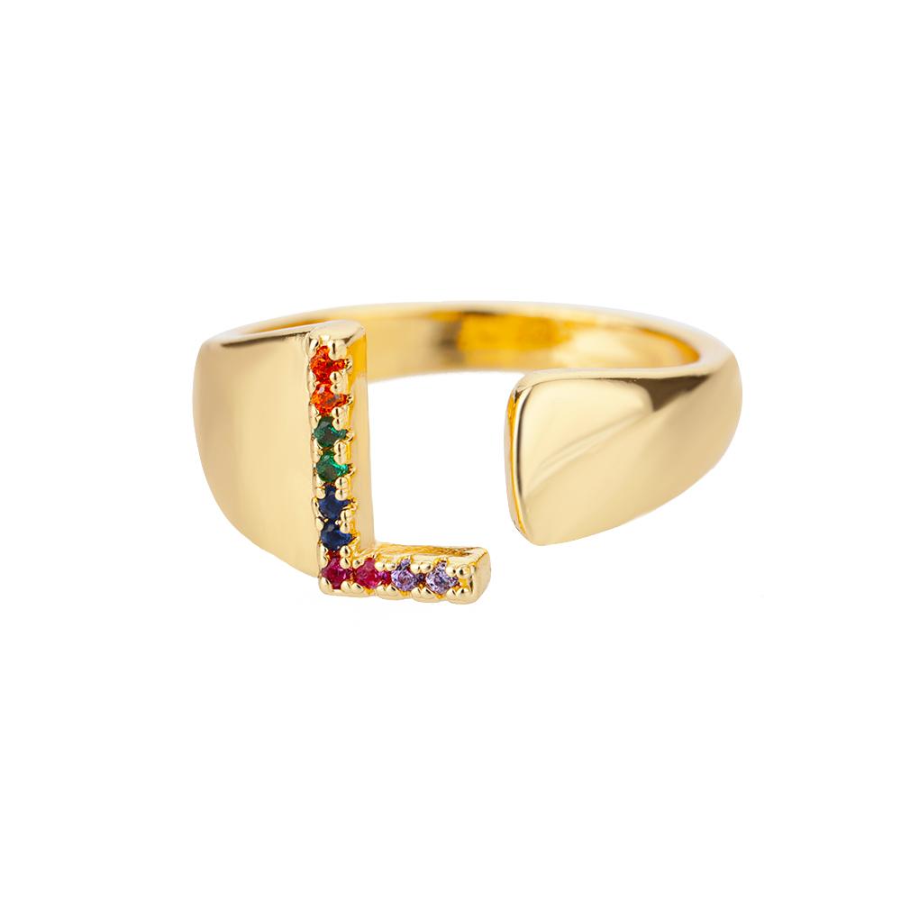 Rainbow Zircon Letter Rings For Women Mote Chunky Bred Letter AZ Rustfritt stål Ring Bryllup Boho Smykker Gave 2024
