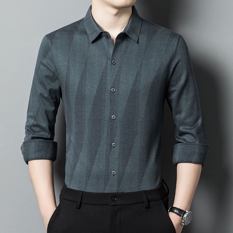 

Осенняя мужская шерстяная рубашка в вертикальную полоску для среднего возраста с квадратным воротником, прямого стиля, с длинными рукавами 4XL