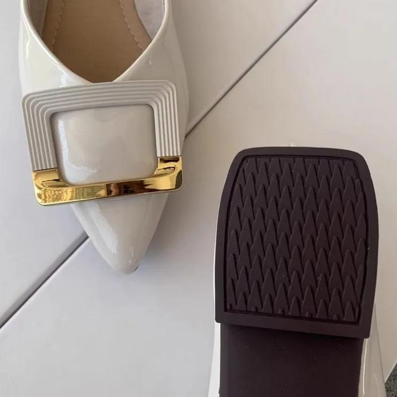 Pantofi Negri Pantofi Plați cu Vârf Pantofi Joker din Piele Lăcuită Confortabili cu Talpă Moale Pantofi Lok Fu Mărimi Mari Pantofi pentru Femei