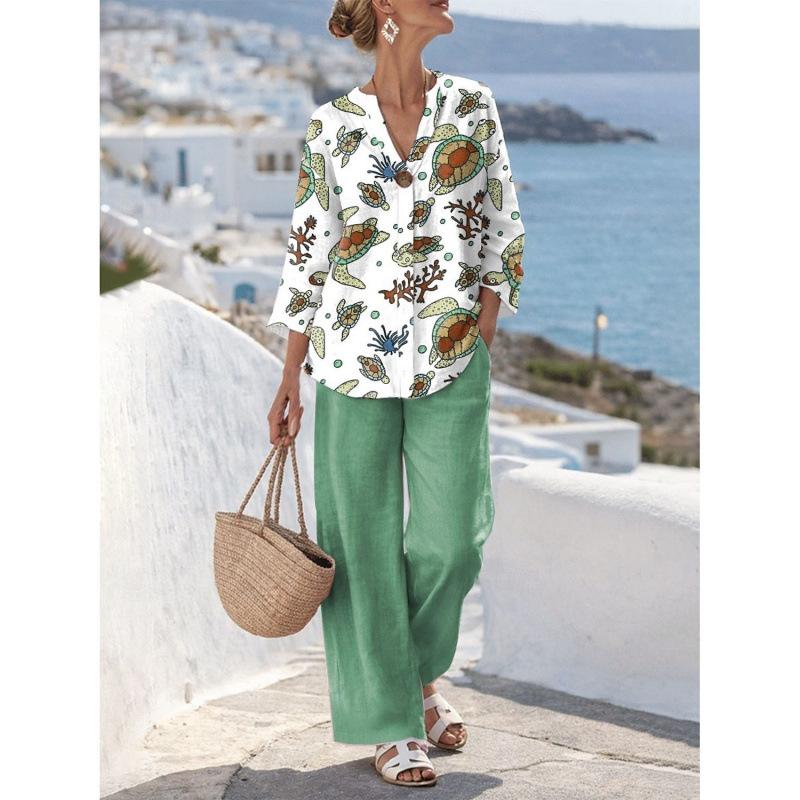 New European and American Style Sleeveless Digital Print Wide-Leg Pants Set Women's Summer Casual Fashion Two-Piece Trendy Style