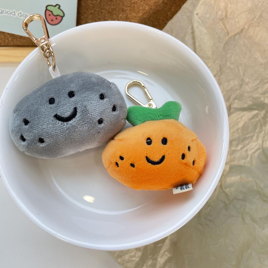 Cute Korean Version Jeju Island Orange Plush Keychain Smile Orange Fruit And Small Stone Doll Pendant Girl Daily Gift