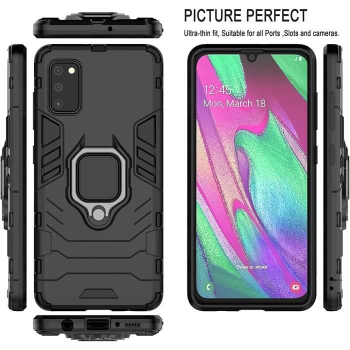 Coque pour Samsung Galaxy A41 Nouveau Robuste Anneau Support [Fonctionne avec Support De Voiture Magnétique] Étui Housse, Noir