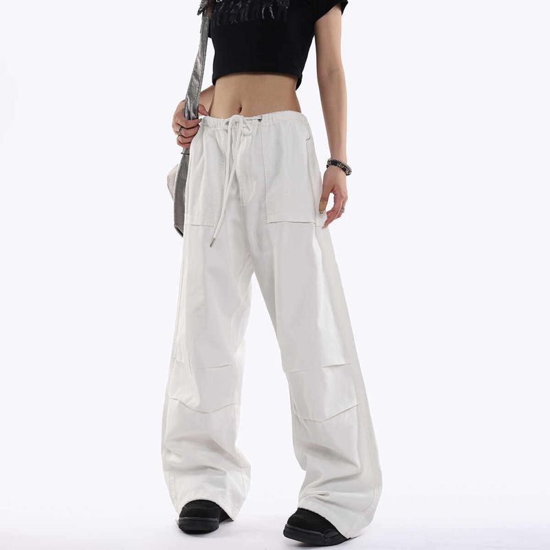 0123Start American-Style Workwear Paratrooper Pants for Women, Loose Wide-Leg Retro Hot Girl Drapey Straight-Leg Casual Pants
