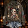 Women's Halloween Gothic Print Hooded Pullover Long Sleeve Sweatshirt