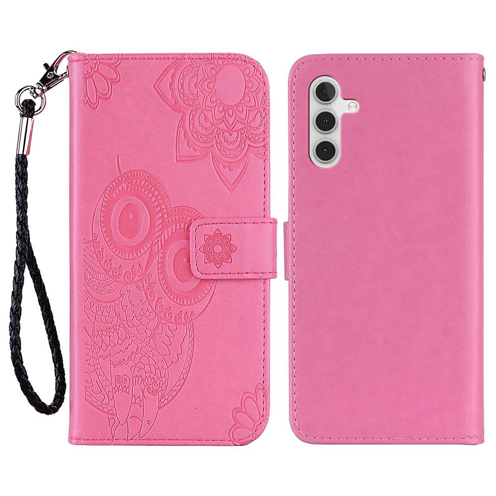 

For Samsung Galaxy A56 5G Case Owl Flower Imprinted Leather Cover Wallet with Strap Rose