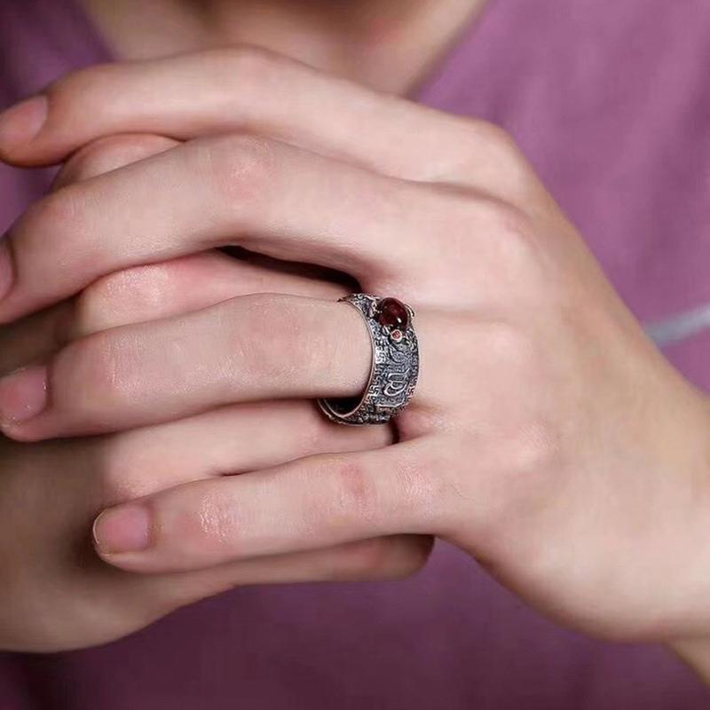 Personality Retro Silver Plated Six Word Truth Ring Gold for Toad Stamper Heart Sutra Ring Men Women Wealth Lucky Jewelr