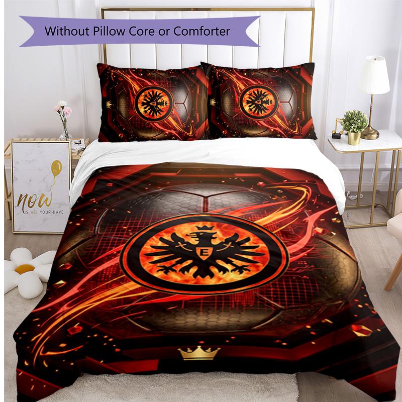 Set Lenzuola Stampato Calcio Eintracht Frankfurt 3 Pezzi, Comodo Set Copripiumino per Camera da Letto Delicato sulla Pelle