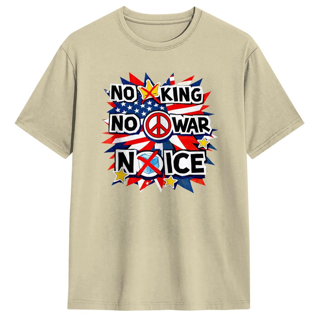 No King No War No ICE Patriotic Poster TShirt for Unisex Crazy Cotton Tee Shirt Round Neck Short Sleeve T Shirts Original Clothes