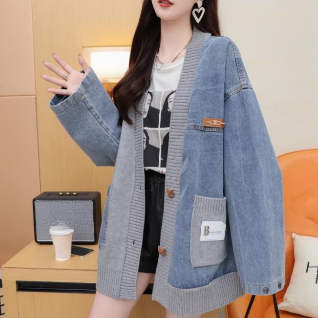 Dimanaf 2025 Autumn New Jacket Women Sweaters Coat Patchwork Coat Cardigan Knitting Pockets Sweater