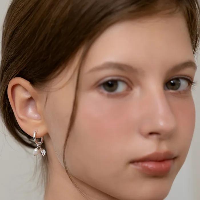 Pearl and Crystal Charm Hoop Earrings EC3274