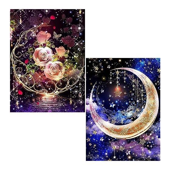 2 Pieces Diamond Art Kit 5D Diamond Painting Moon Handmade Painting Craft Kit Full Paste Type DIY Beginner Adult Children 30x40cm