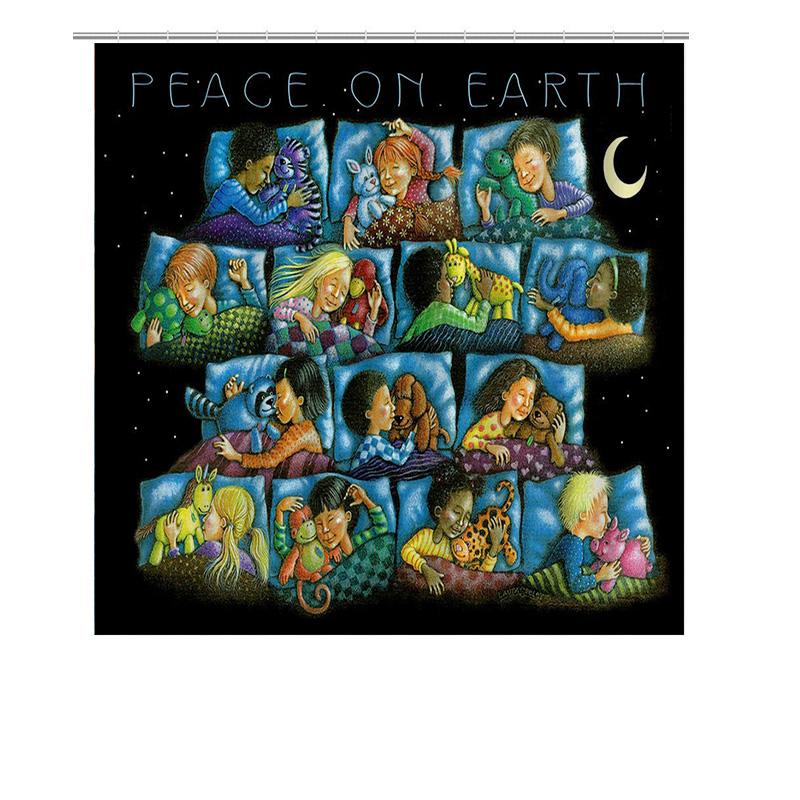 Cozy Kids Sleep Shower Curtain Multicolored Illustration Featuring Children With Pets In Bed For A Calming Nursery Ambiance (36X
