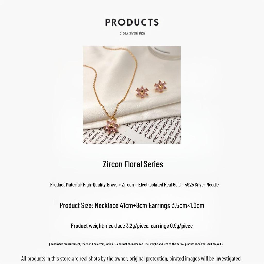 Rosa Kristall Kirschblüten Halskette & Diamant Ohrstecker – Damen Trendiges, Vielseitiges Modeschmuckset