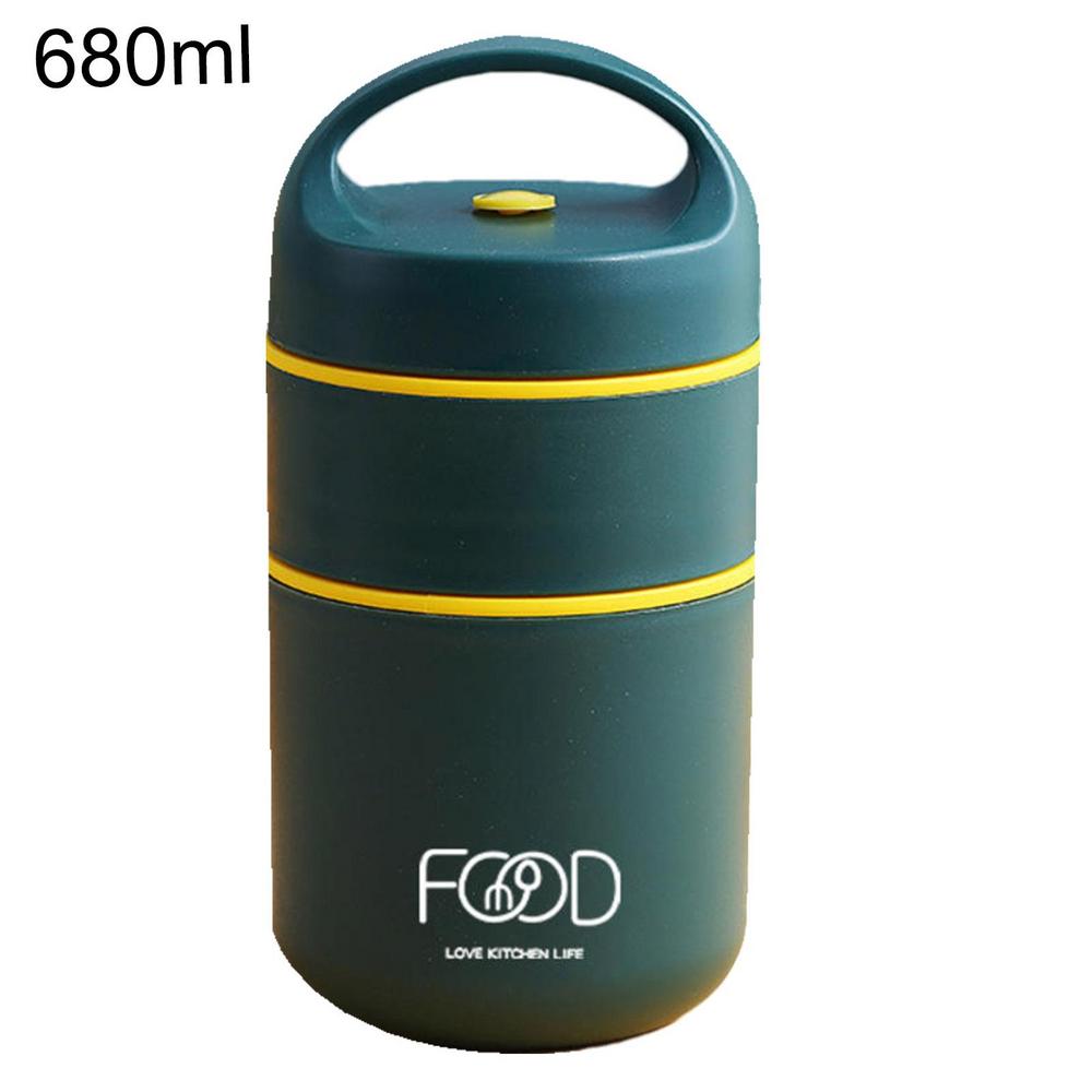 Stackable Thermal Containers Stainless Steel Leak-Proof Lunch Storage Box 2-Tier Vacuum Insulated Thermos Hot Food Soup Bowl Jar