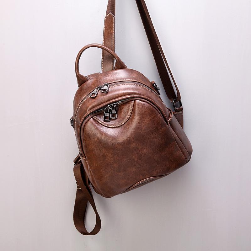 Backpack Women Retro Soft Leather Small Backpack Bag Women Easy To Take Travel Bag Anti-theft Leisure Mommy Bag