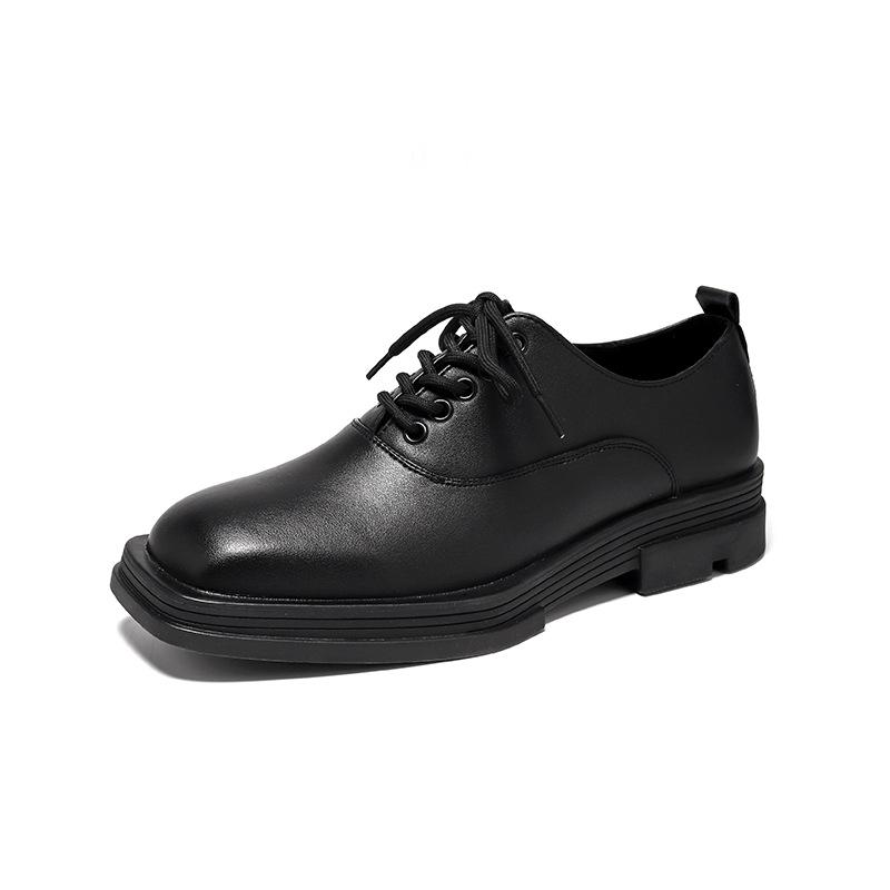 Men Fashion Square Toe Shoes Lace-up Oxfords Shoe Punk Rock Dress Black Stylish Genuine Leather Footwear  Designer Sneakers