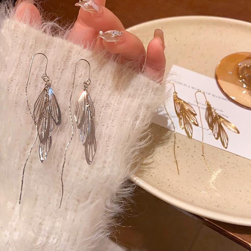 Light Luxury Versatile Super Immortal Temperament Leaf Long Tassel Earrings For Women