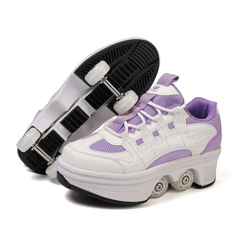 Girls Skate Shoes Wheels Sneakers Children's Four Wheeled Walking Shoes Girls' Invisible Shrink Roller Skates Boys' Sports Eight Wheeled Skating Shoes