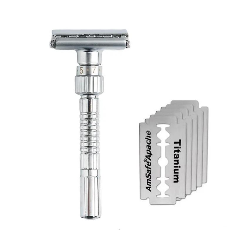 

Регулируемая безопасная бритва Мужская складная бритва для бритья из нержавеющей стали Двусторонняя классическая безопасная бритва Лезвие Парикмахерские инструменты для бритья