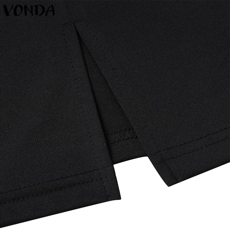 VONDA Women U-Neck Long Sleeve Solid Color Split Thin Bodycon Mini Dress