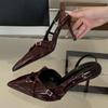 Fashion Street Style Sexy Buckle Strap Women Pumps Elegant Pointed Toe Thin High Heels Banquet Party Slingback Shoes Sandals