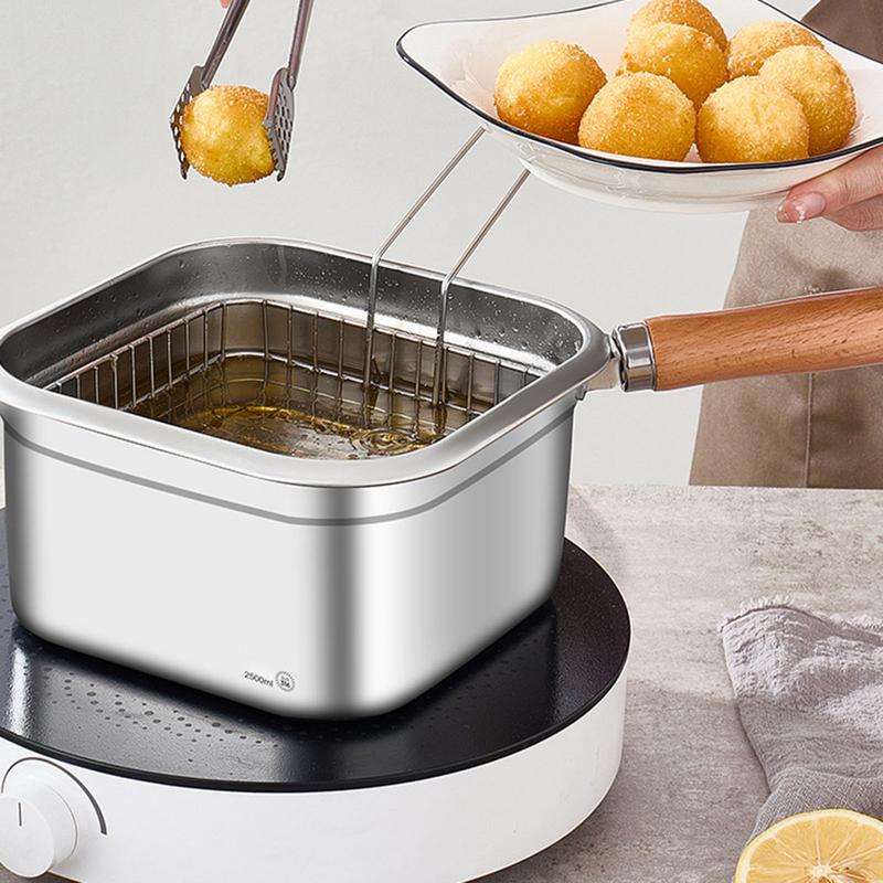 Camping Pot Set Portable Picnic 2.5L Deep Fryer Pot Stainless Steel Cookware Set Frying Pan Cooking Steamer Camping Accessory