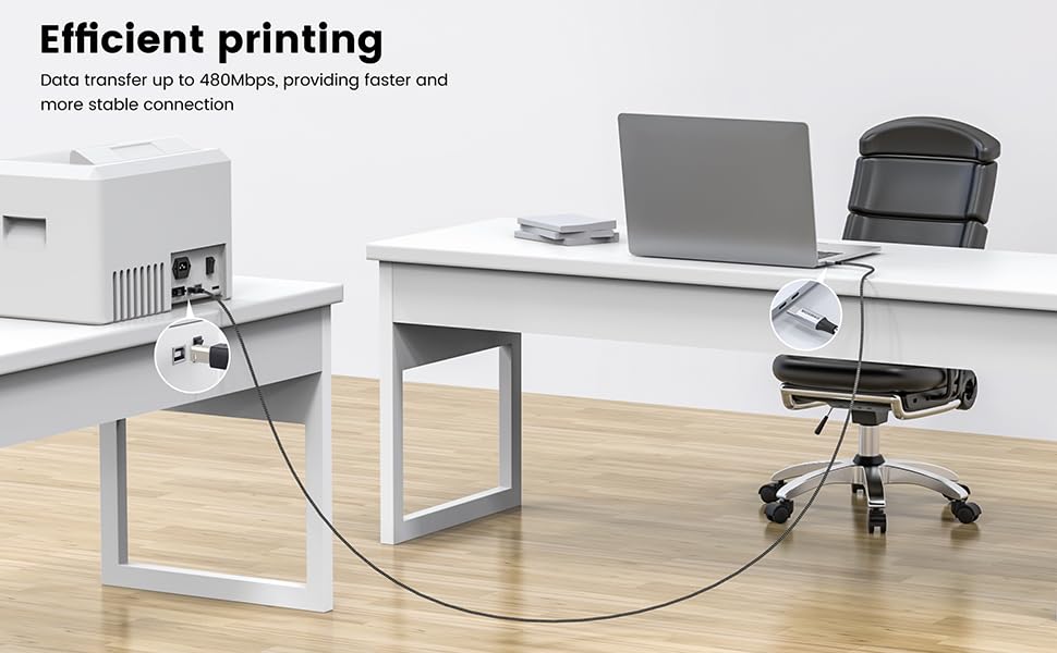 MOSWAG USB B MIDI Cable Type MIDI Cable Nylon Braided Printer Scanner Cord High Speed Type with Metal Connector C-USB C-USB 2.0 (16.4FT/5M, White)