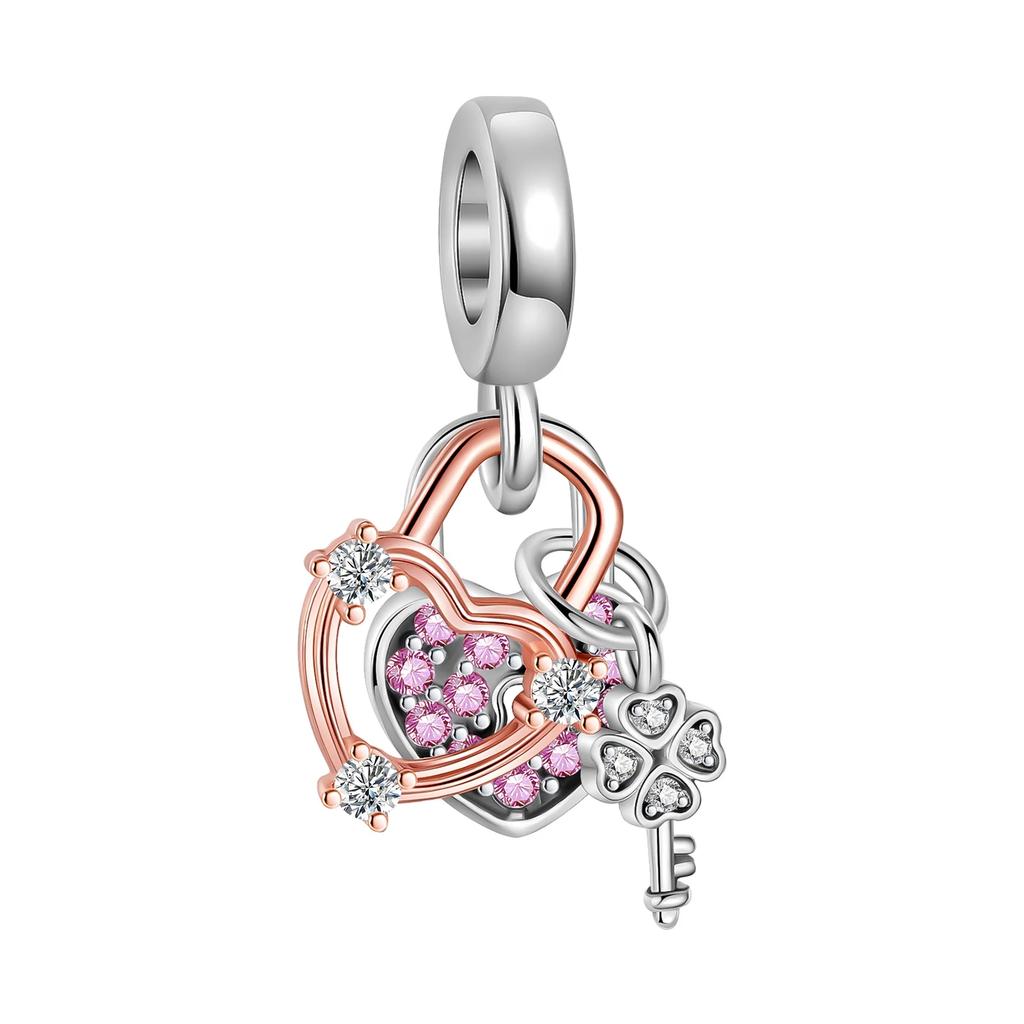 925 Silver Lock&Key Charms Lucky Heart Shaped Key Beads Pendants Fit Necklace Bracelet DIY Fine Jewelry Gift