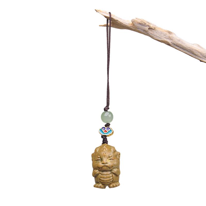 Green Sandalwood Zodiac Pendant: Carved Wooden Phone Chain & Keychain Charm