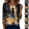 Women's Casual Halloween Print Neck 3/4 Sleeve T-Shirt Top