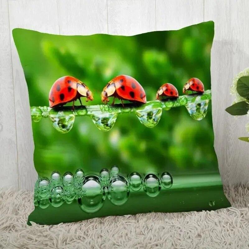 Natural ladybug pattern pillowcase home room decoration office chair living room sofa cushion cover peach skin pillowcase