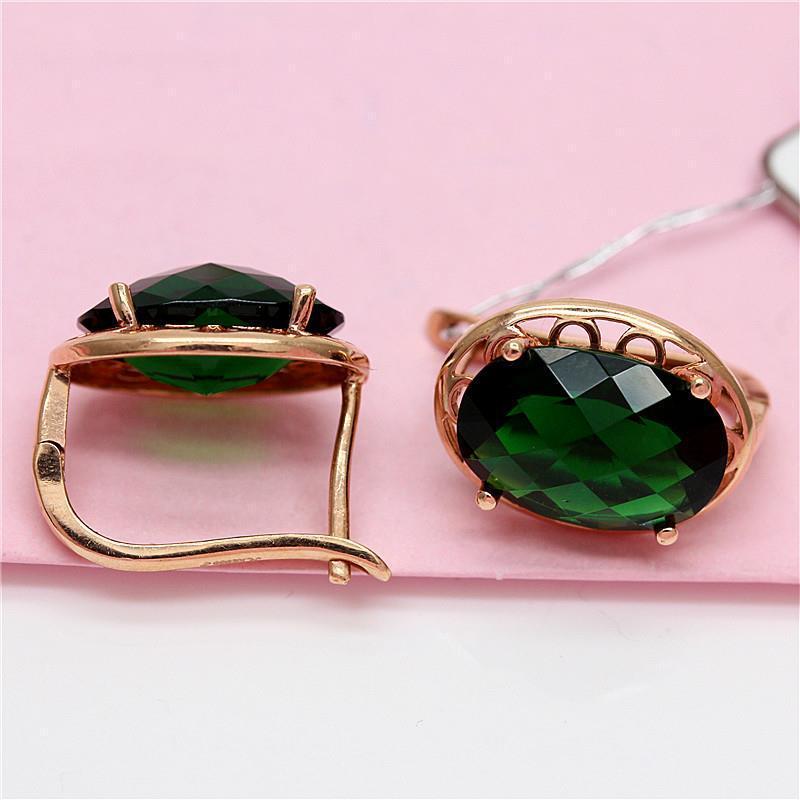 Starfuo 585 Purple Gold Earrings with Green Stone Cabochon – Women's Trendy Light Luxury Gold-Plated Jewelry.