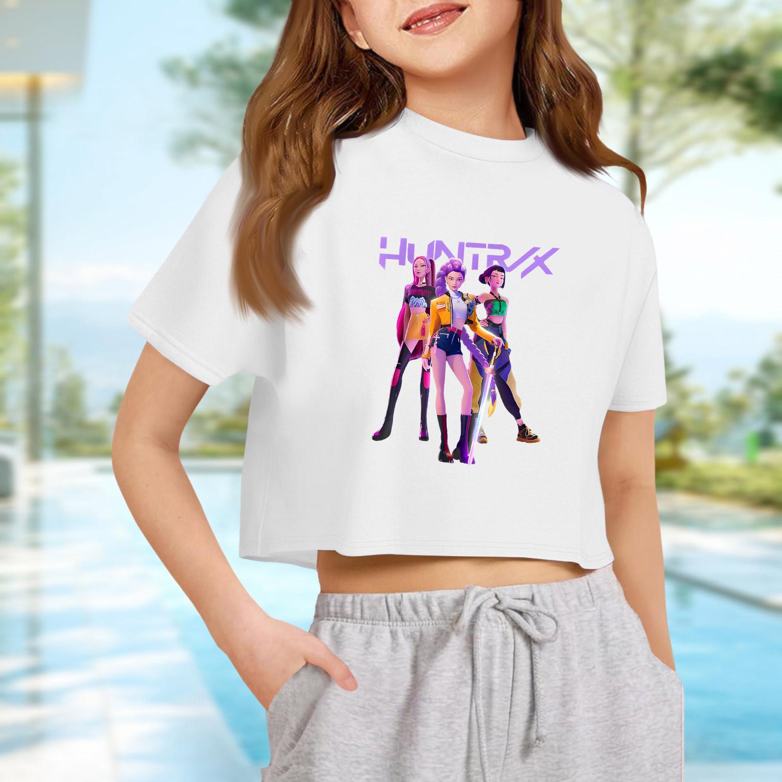 

Kids T-Shirt Boys Girls Printed Color Expose The Navel Short Sleeve Loose Fit Pullover Tops 160 білий