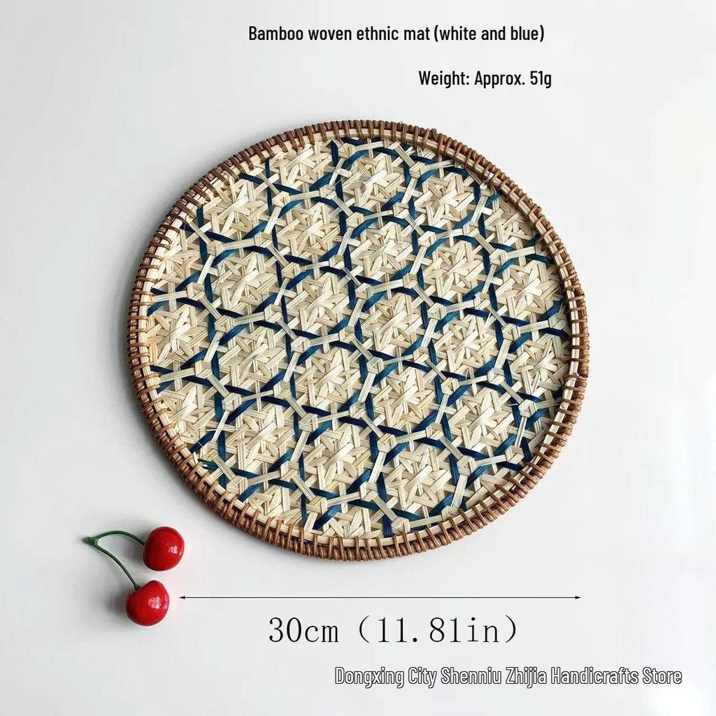 Ethnic Bamboo Weaving Handmade Coaster Set - Heat Resistant Round Placemats for Kitchen & Restaurant