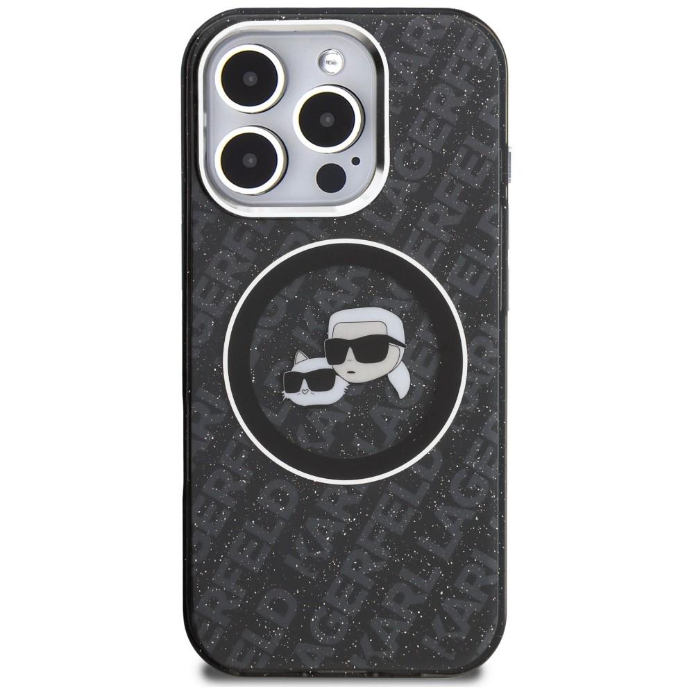 Karl Lagerfeld IML Glitter Karl & Choupette Heads Logo MagSafe Case for iPhone 16 Pro Black