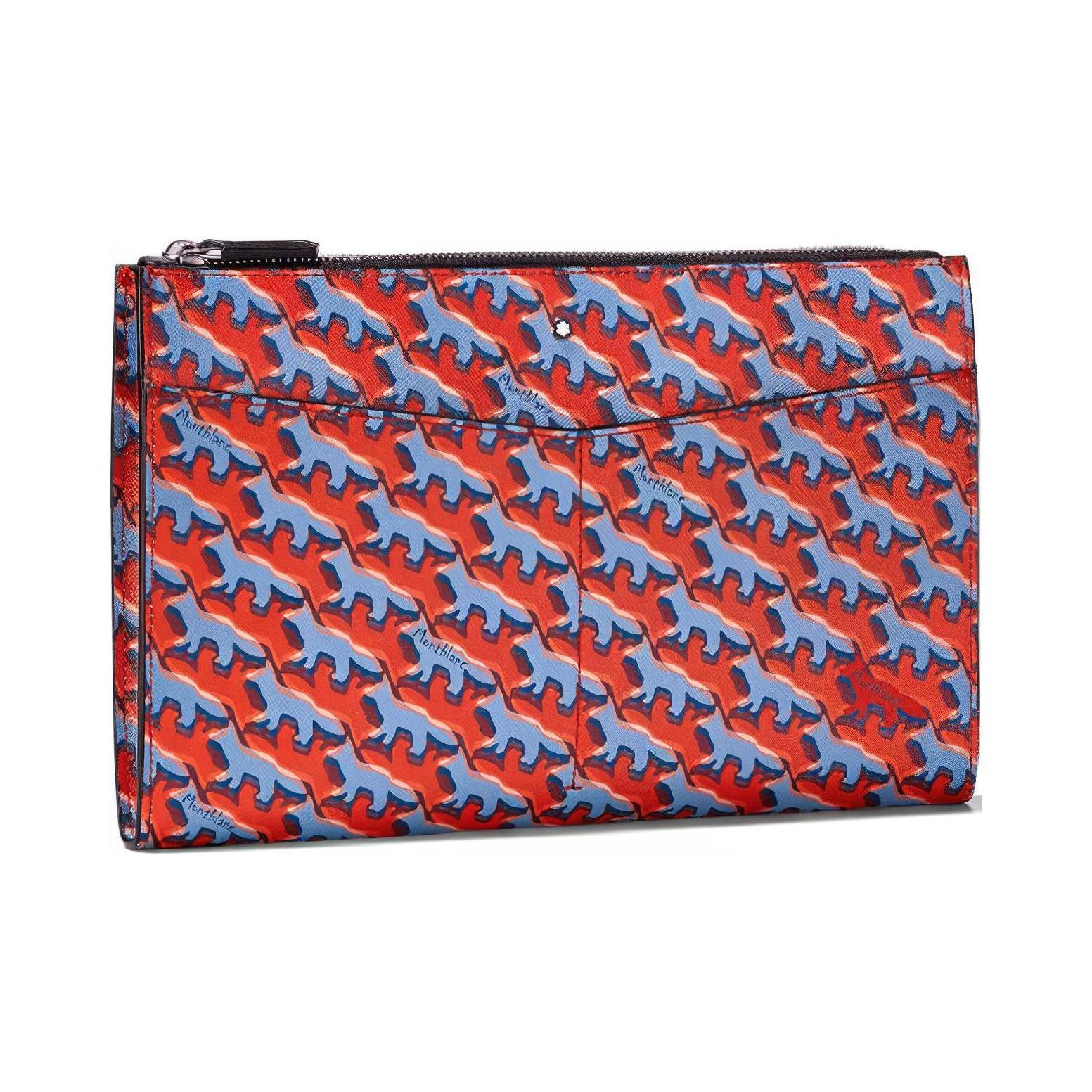 

Montblanc X Maison Kitsuné Collaboration Capsule Collection All Over Print Leather Clutch Men Clutch Orange 129016 Basic Set (Bag+Dust Bag)