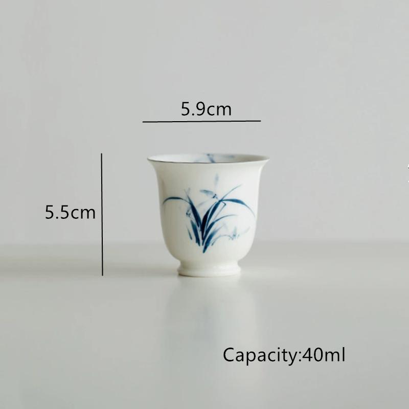 2 шт. Традиционная китайская керамическая чайная чашка с рисунком бамбуковых листьев Чашка-пиала Белоснежная фарфоровая чайная чашка Личная чашка мастера Чайная посуда 40 мл 5.5x5.9cm 40ml