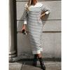 Slim Fit Women's Sweater Striped Long Skirt Dress
