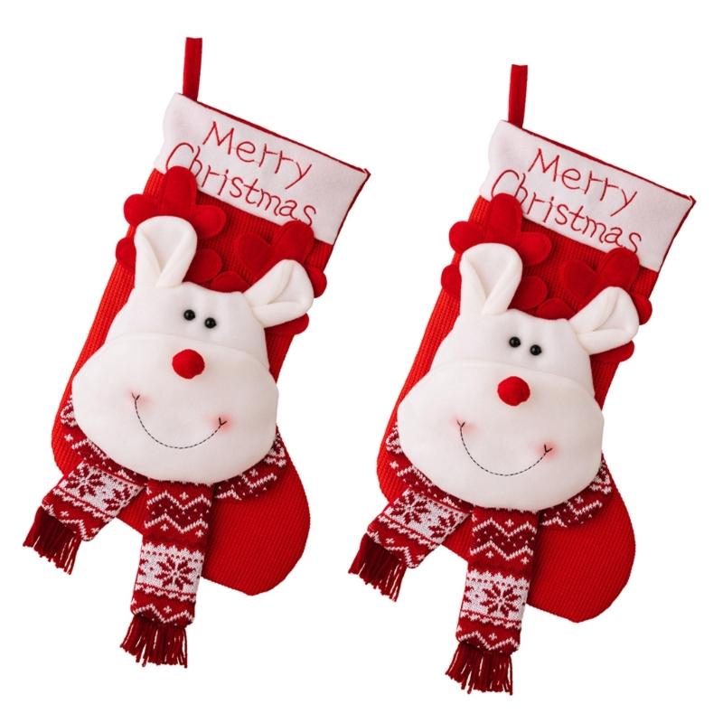 Set Of 2 Plush Santa/Snowman/Elk Christmas Socks Hanging Gifts Bag for Home Stylish Festives Season Decoration