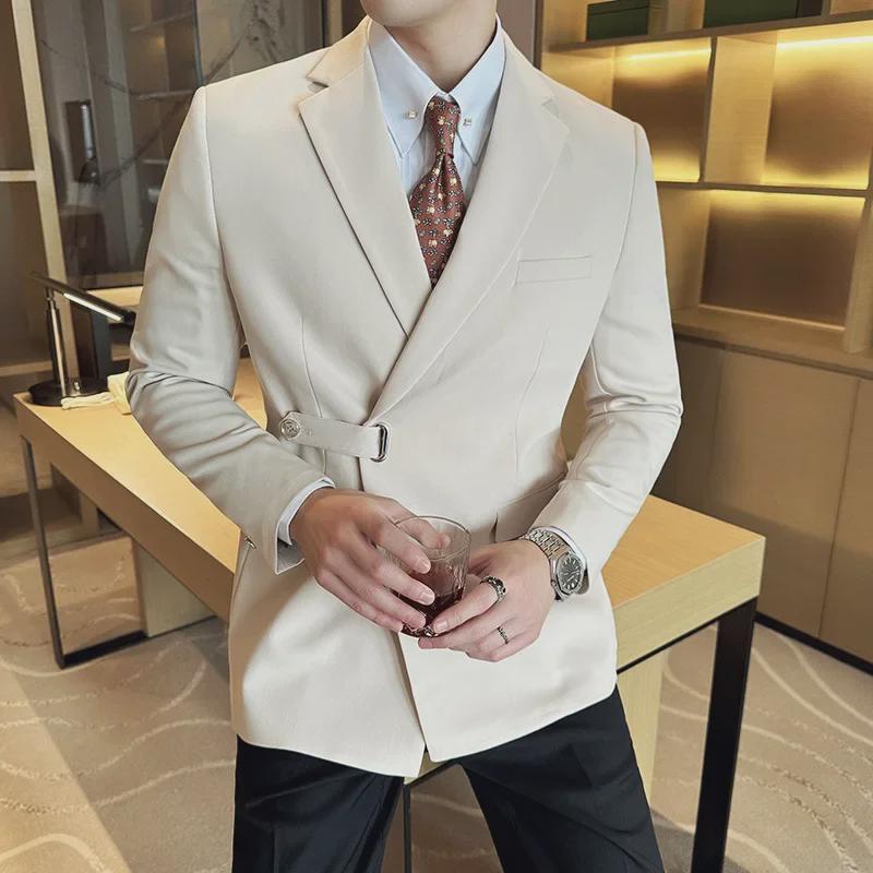 2024 Men's Slim Fit Dark Striped Casual Suit Jacket, Korean Style