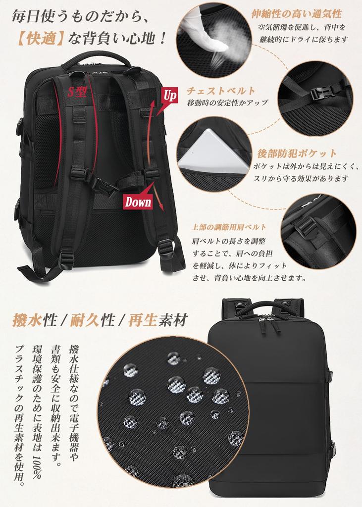 VENDAGO Business Backpack, Large Capacity, for Men and Women, Waterproof, 3-Way, with Insulated Pocket, 180° Opening Design, Shoe Pocket, and WetDry