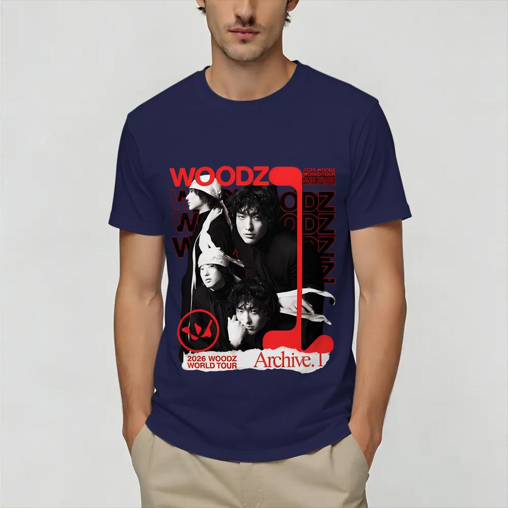 2026 Woodz World Tour TShirts for Unisex Leisure Cotton Tee Shirt Crewneck Short Sleeve T Shirts Graphic Clothing