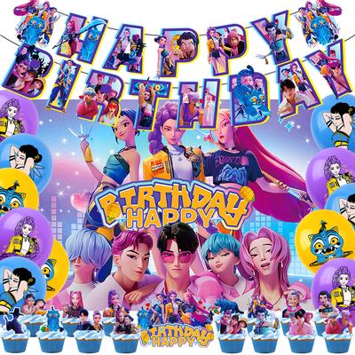 Set de decoración para fiesta de cumpleaños de Cazadores de Demonios con pancarta de globos para picnic al aire libre con temática de anime Kpop coreano