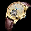 Men's Swiss Movement Waterproof Mechanical Watch with Diamond-Set Skeleton Design and Leather Strap