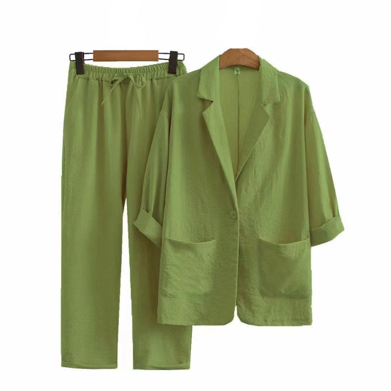 Women's Casual Suit Plus Size Slim Thin Breathable Suit Top + Pants Two-piece Set