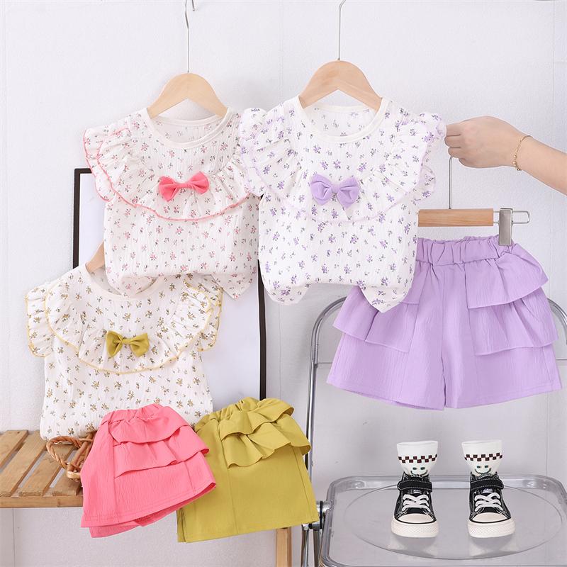 New Summer Baby Clothes Set Children Fashion Flower T-Shirt Shorts 2Pcs/Sets Kids Girls Clothing Toddler Casual Cotton Costume