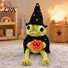 Weiche PP-Baumwollpuppe Zauberer Frosch Plüschpuppe, Halloween Kürbis und Umhang Dekor, Kuscheltier Spielzeug für Feiertags-Heimdekoration Kleiner Begleiter