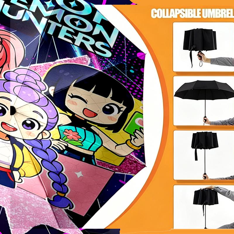 Ombrello KPop Demon Hunters con Stampa Apertura/Chiusura Automatica - Design Pieghevole Portatile - Uso Quotidiano per Viaggi/Outdoor - Regalo per Compleanno