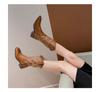 Hohe Stiefel Stickerei Retro Handgefertigt Damenstiefel Western Cowboy Stiefel Spitze Zehenstiefel Handgenäht Outdoor Kniehoher Stiefel